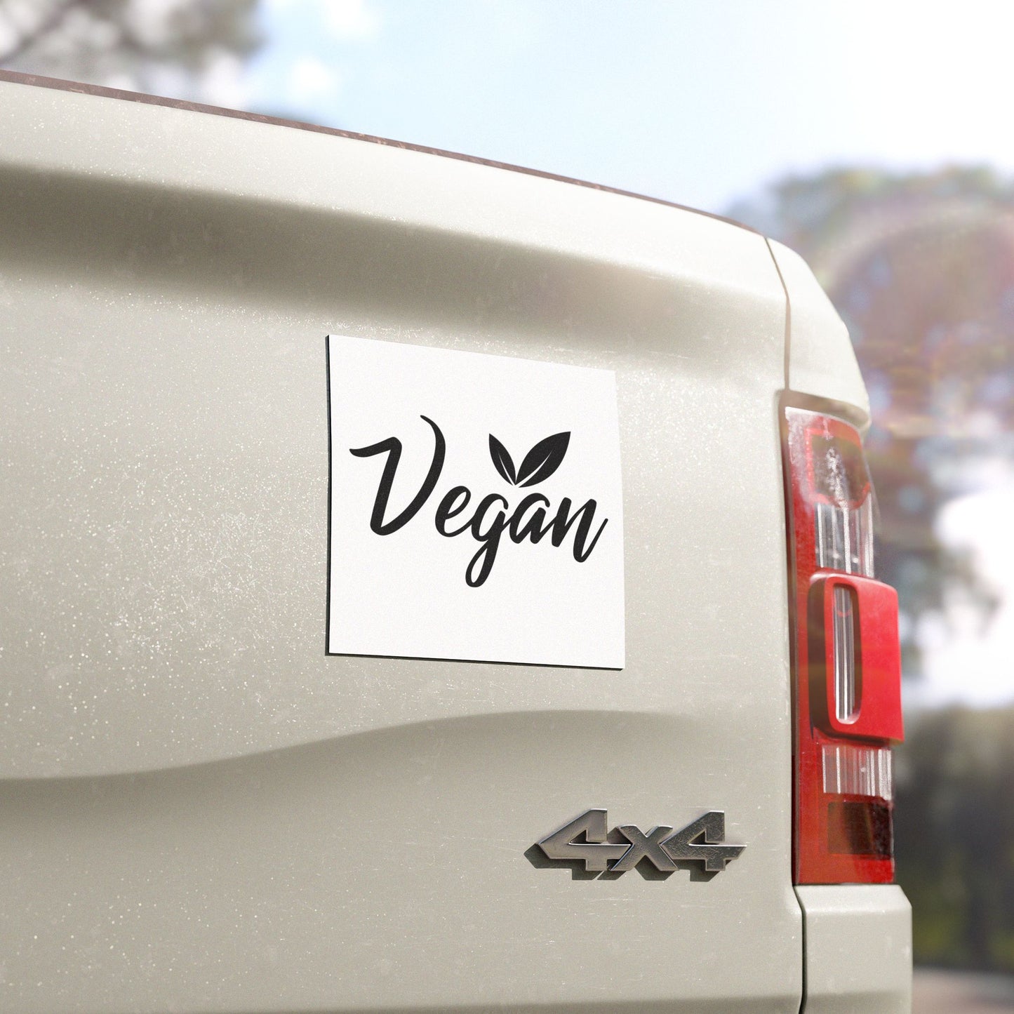 Vegan Script Car Magnet — Black Leaf Design