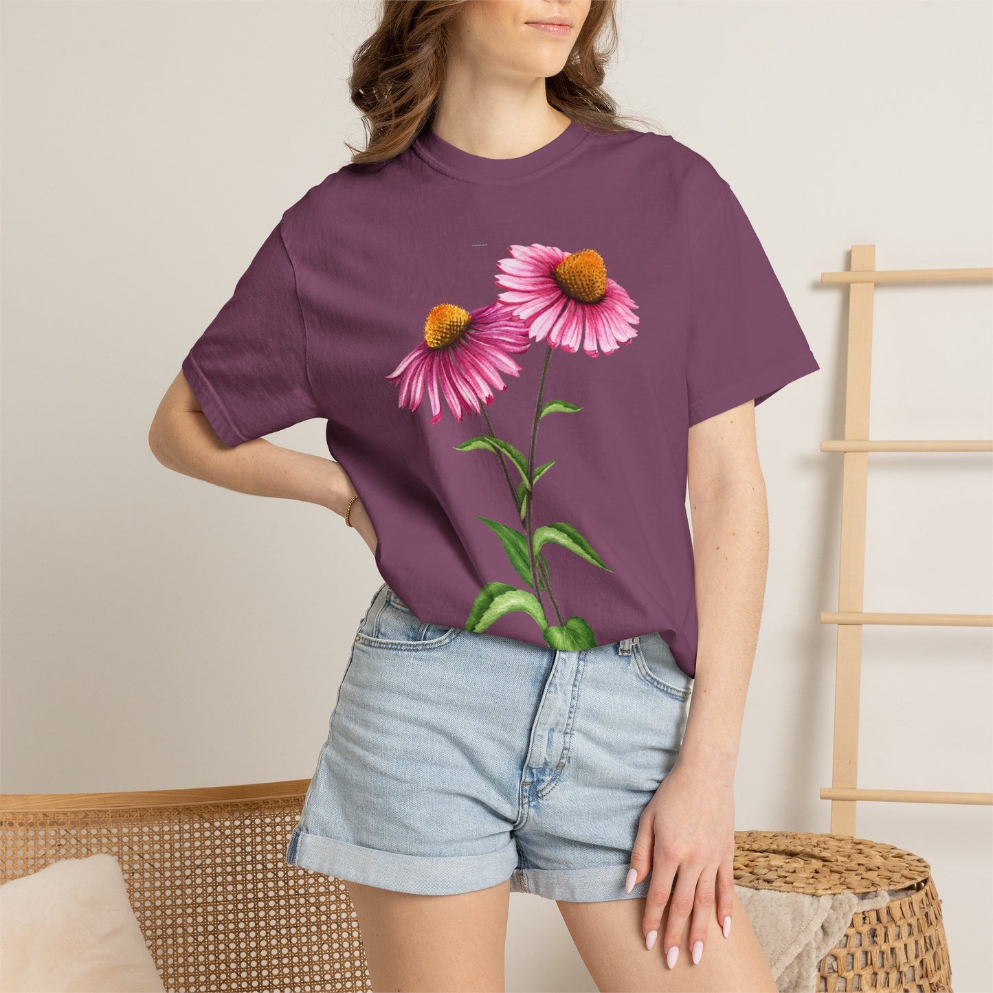 Floral Coneflower T-Shirt — Pink Echinacea Botanical Tee