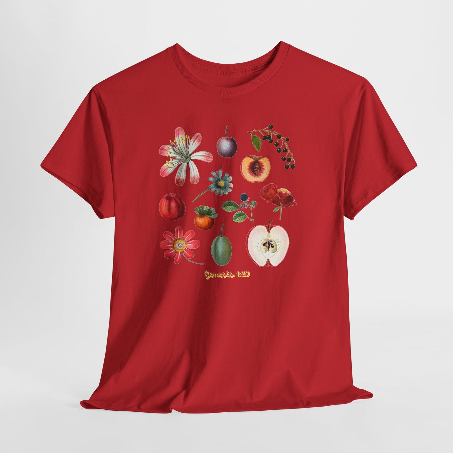 Botanical Fruit Garden T‑Shirt — Floral & Fruit Illustration Tee (Genesis 1:29)