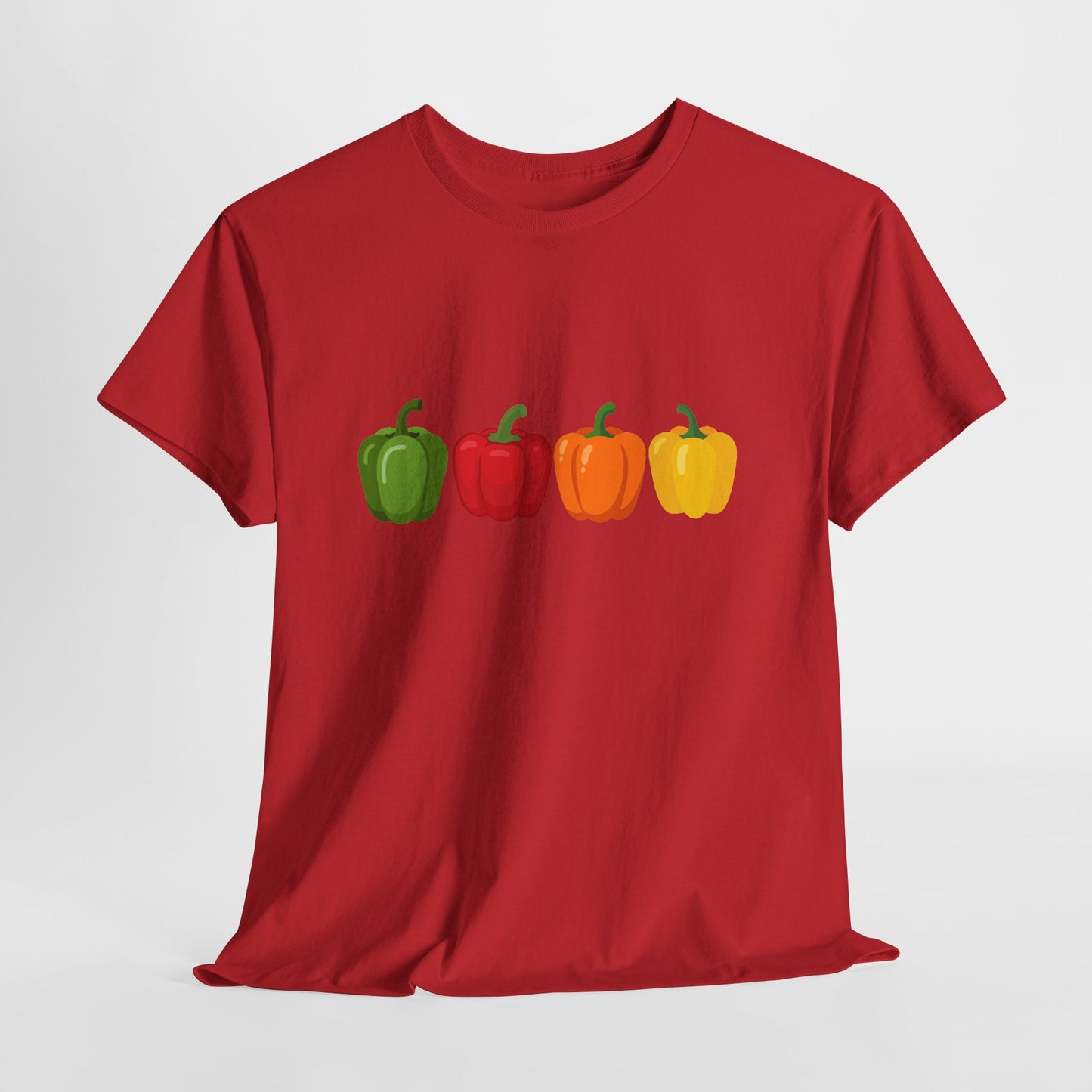 Bell Pepper Graphic Tee — Colorful Green Red Orange Yellow Peppers Shirt