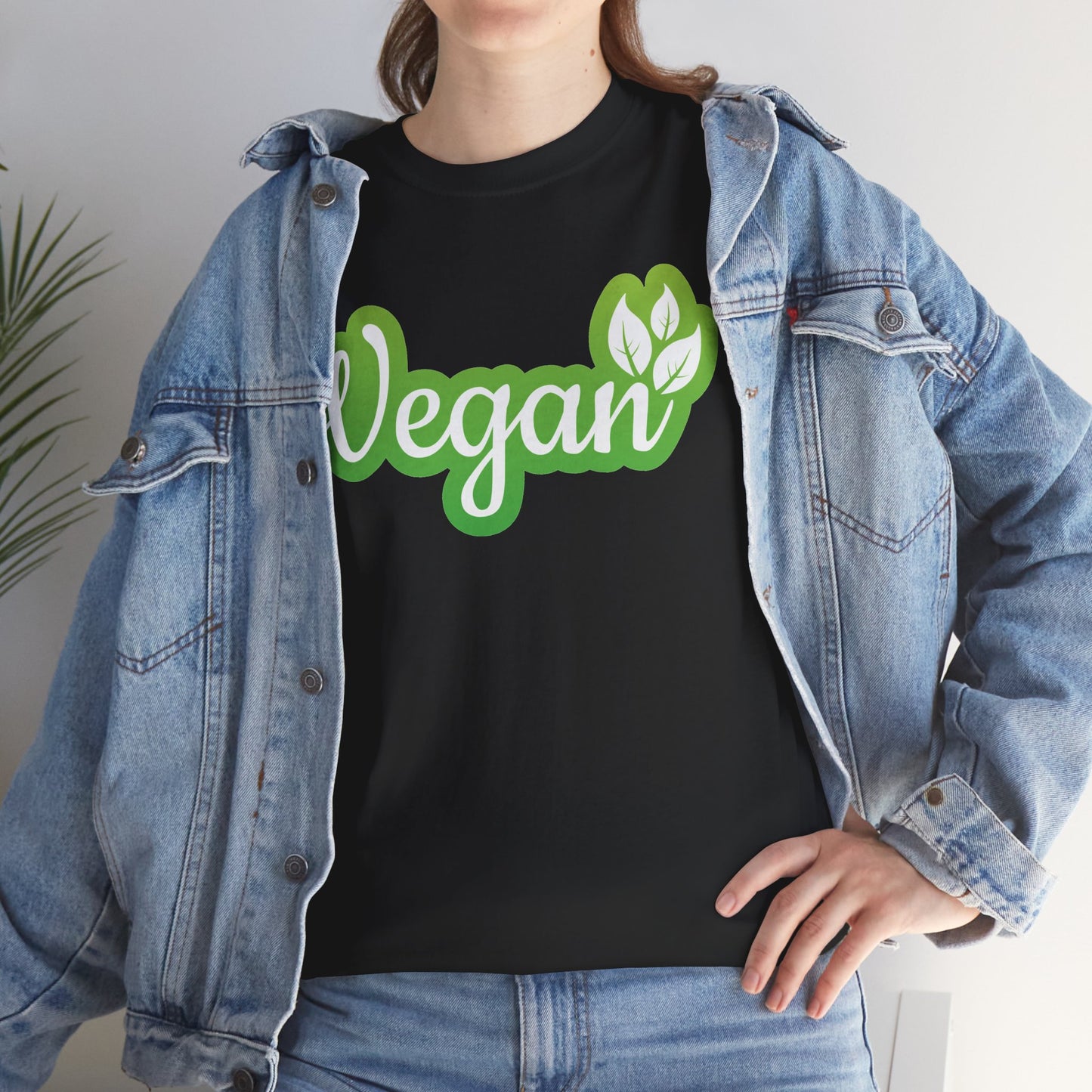 Vegan Script Tee — Green Leaf Eco-Friendly T-Shirt