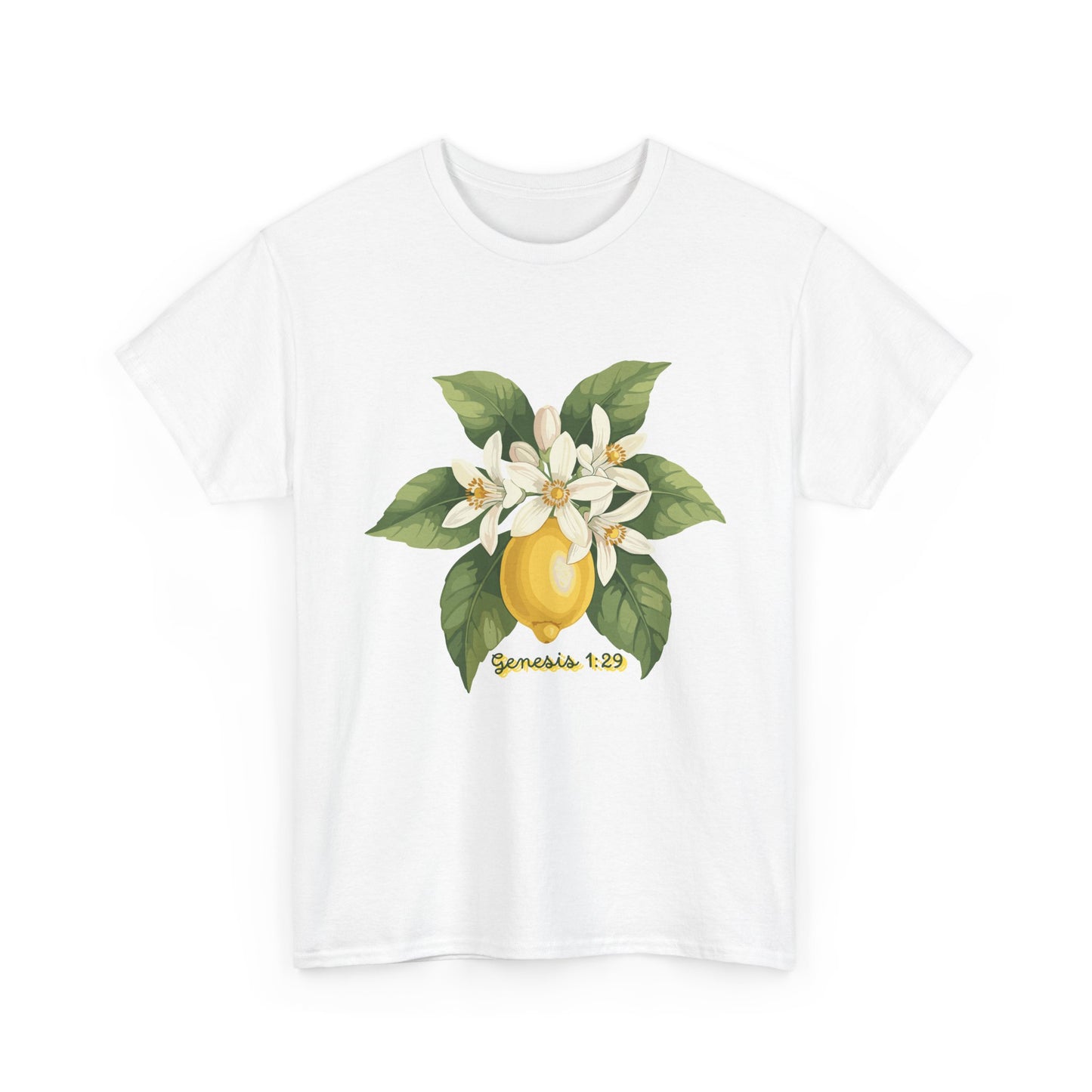 T-Shirt — Lemon Blossom Graphic Tee with 'Genesis 1:29' Scripture