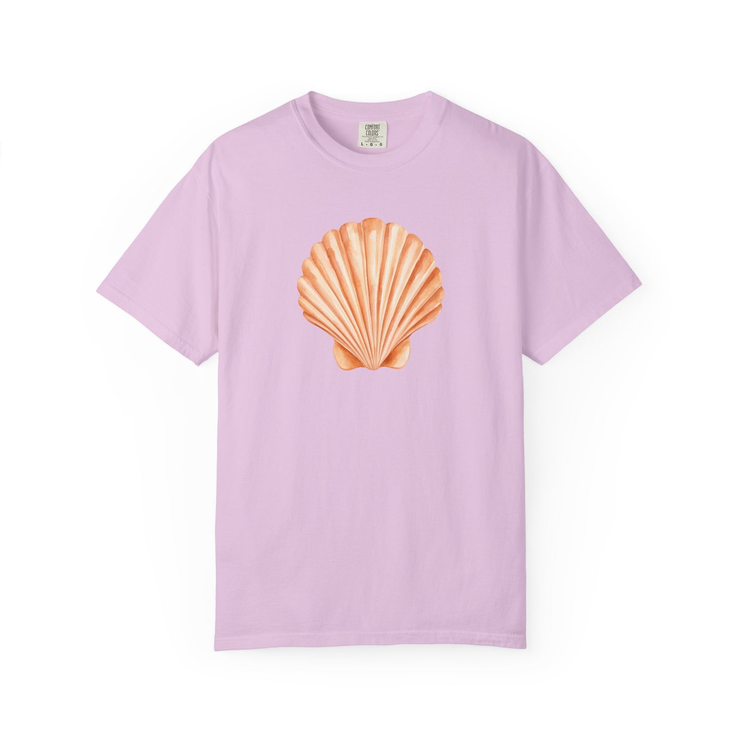 Shell Pocket T-Shirt — Minimal Beach Tee with Orange Seashell