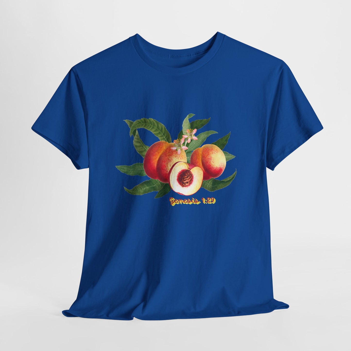 Peach Botanical Tee — Vintage Fruit Illustration T-Shirt ("Genesis 1:29")
