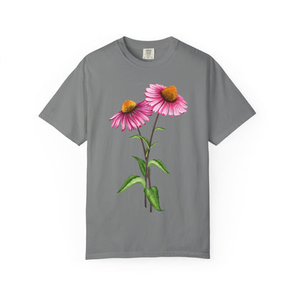 Floral Coneflower T-Shirt — Pink Echinacea Botanical Tee
