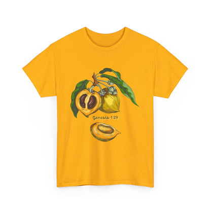Apricot Illustration T-Shirt — Botanical Fruit Graphic Tee Genesis 1:29