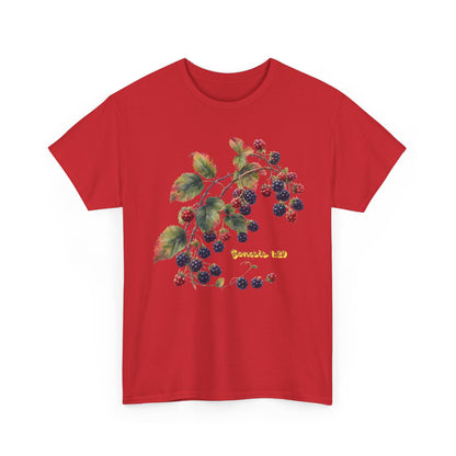 Blackberry Branch T-Shirt — Botanical Berry Illustration with "Genesis 1:29"