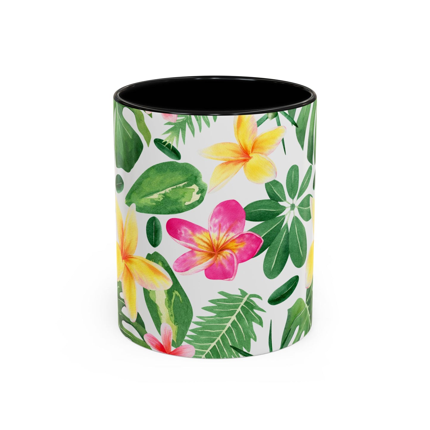 Tropical Floral Coffee Mug — Plumeria & Palm Accent Mug (11/15oz)