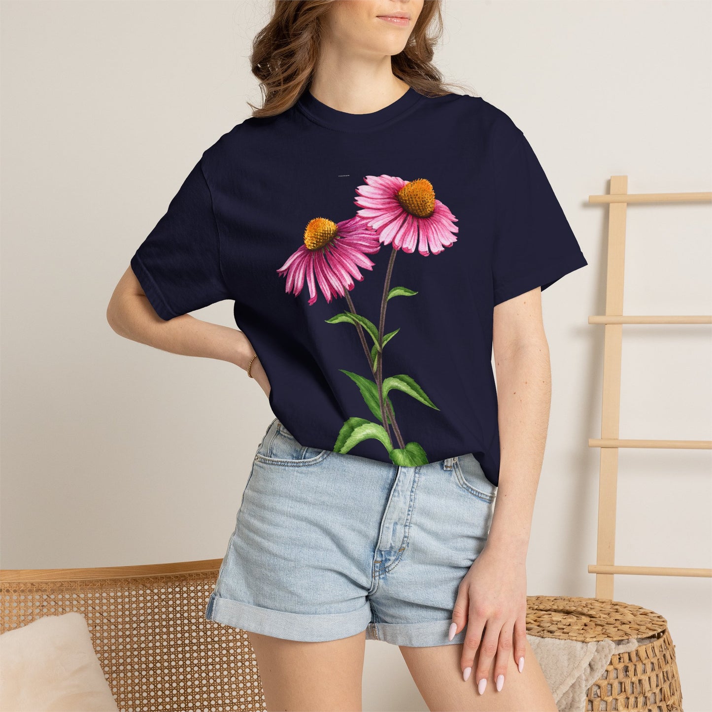 Floral Coneflower T-Shirt — Pink Echinacea Botanical Tee