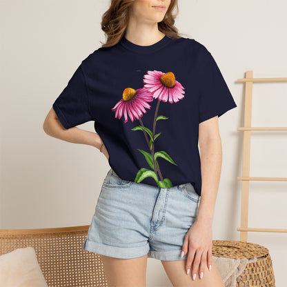 Floral Coneflower T-Shirt — Pink Echinacea Botanical Tee