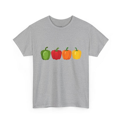 Bell Pepper Graphic Tee — Colorful Green Red Orange Yellow Peppers Shirt