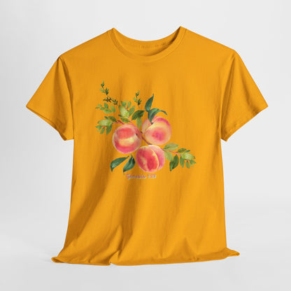 Peach Botanical Tee — Watercolor Fruit Graphic T‑Shirt
