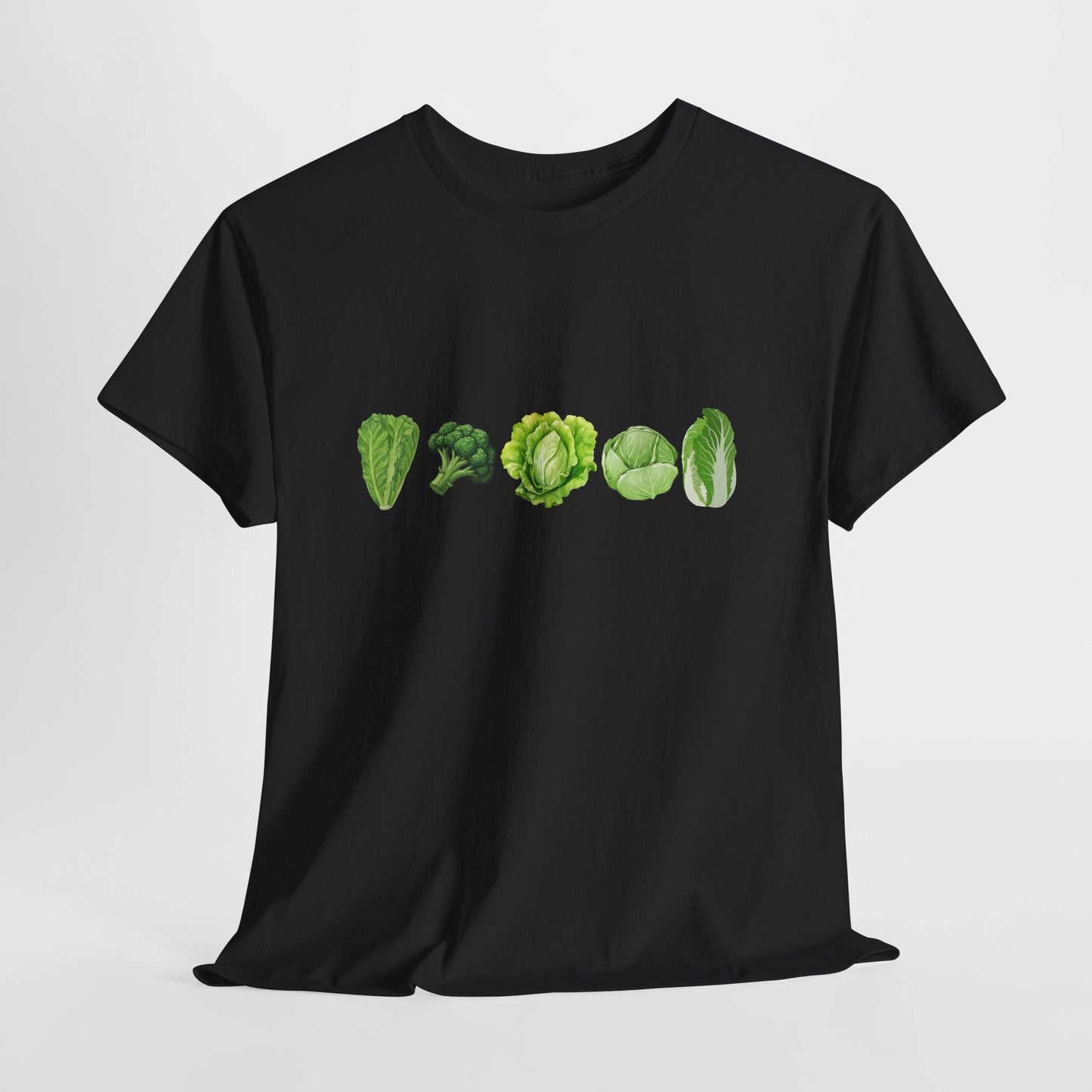 Vegetable Row T-Shirt — Green Veggies Lettuce Broccoli Cabbage Graphic Tee