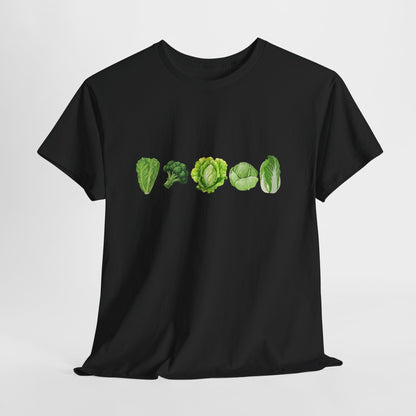Vegetable Row T-Shirt — Green Veggies Lettuce Broccoli Cabbage Graphic Tee