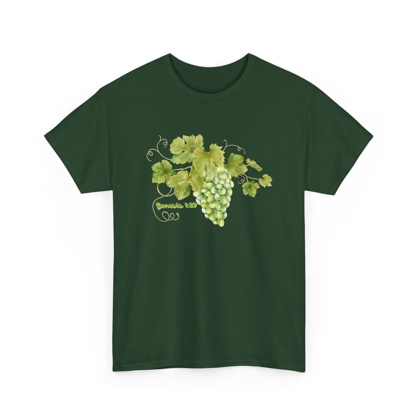 Genesis 1:29 Grapevine Watercolor T-Shirt — Green Grape Vines Tee