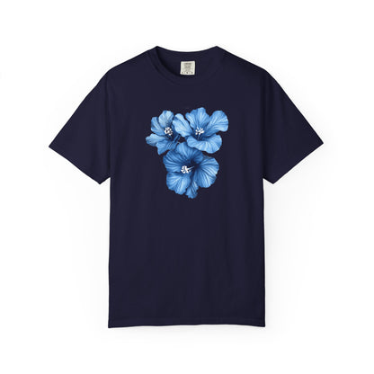 Blue Hibiscus Floral T-Shirt — Watercolor Flower Graphic Tee