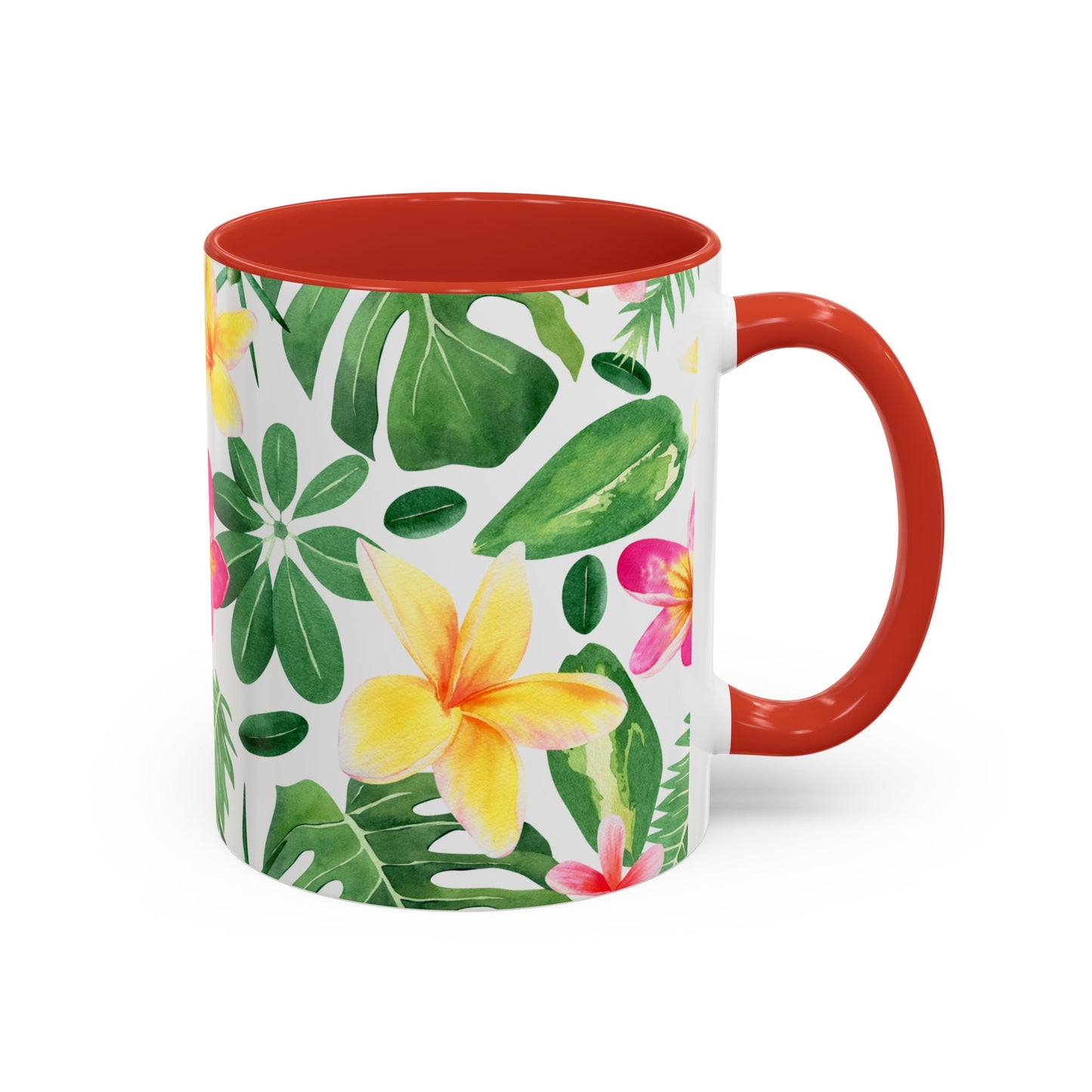 Tropical Floral Coffee Mug — Plumeria & Palm Accent Mug (11/15oz)