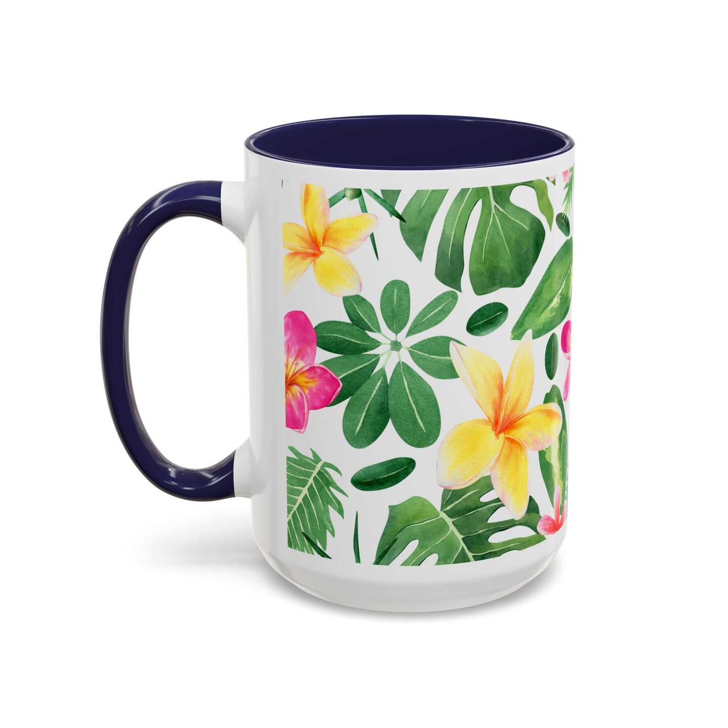Tropical Floral Coffee Mug — Plumeria & Palm Accent Mug (11/15oz)
