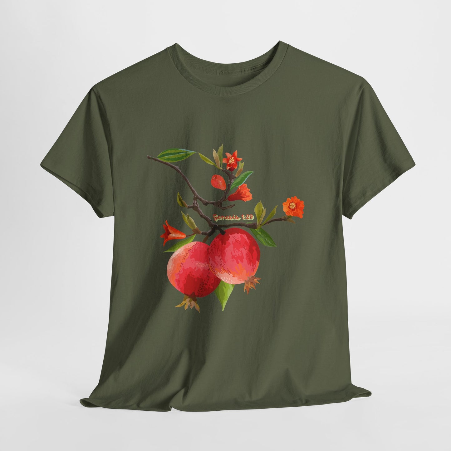 Pomegranate Bloom T-Shirt — Botanical Fruit Watercolor Tee