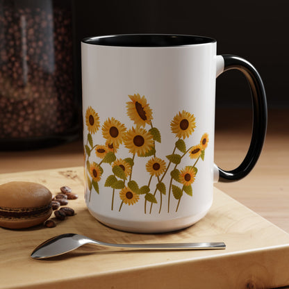 Sunflower Field Accent Tea Mug – Bright Floral 11/15oz Ceramic