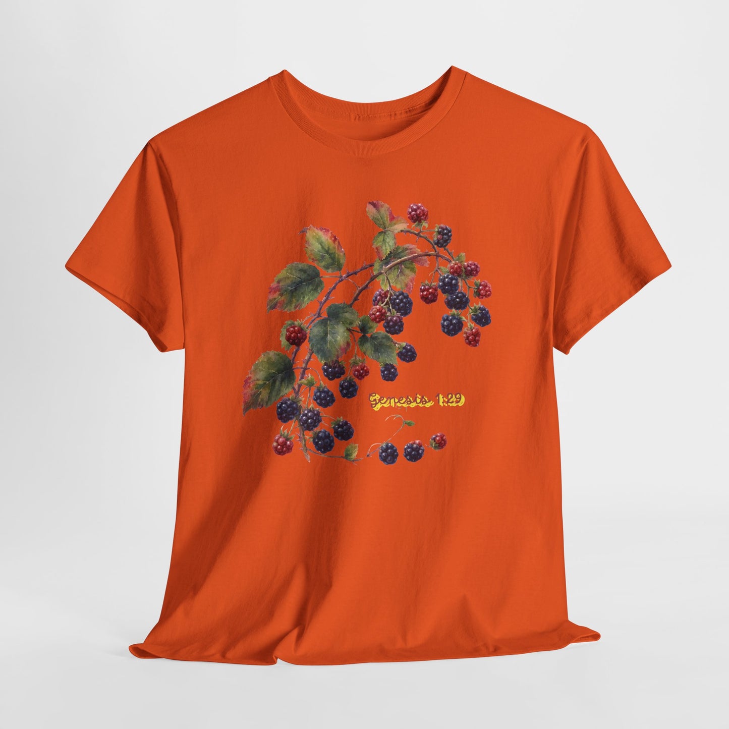 Blackberry Branch T-Shirt — Botanical Berry Illustration with "Genesis 1:29"