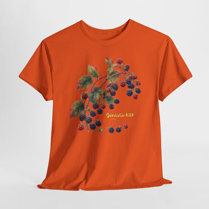 Blackberry Branch T-Shirt — Botanical Berry Illustration with "Genesis 1:29"