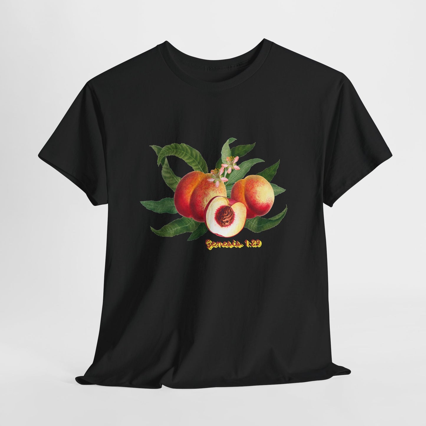 Peach Botanical Tee — Vintage Fruit Illustration T-Shirt ("Genesis 1:29")