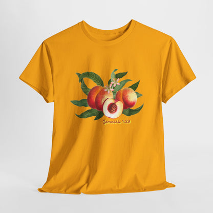 Peach Botanical Tee — Vintage Fruit Illustration T-Shirt ("Genesis 1:29")
