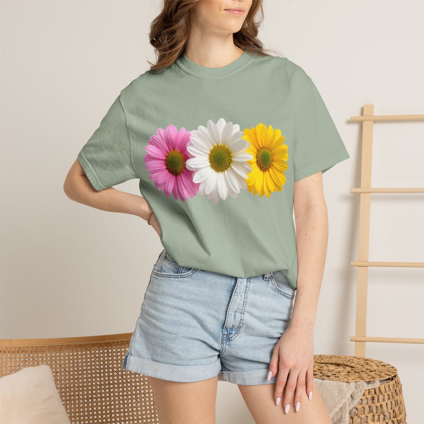 Daisy Trio T-Shirt — Pink White Yellow Floral Tee