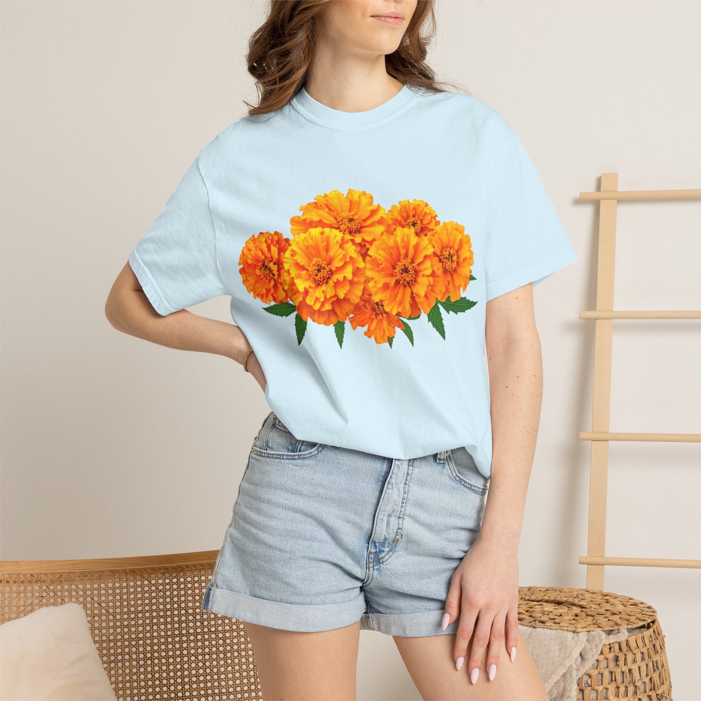Marigold Blooms T-Shirt — Vibrant Floral Graphic Tee