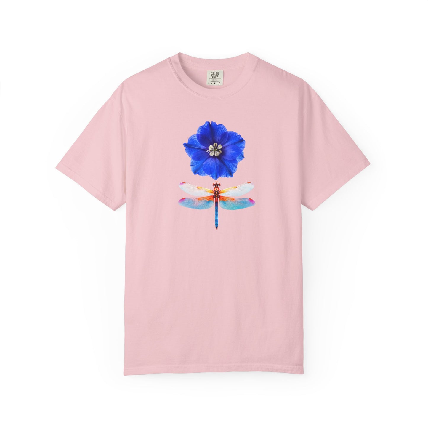 Dragonfly & Blue Blossom T-Shirt — Floral Nature Graphic Tee