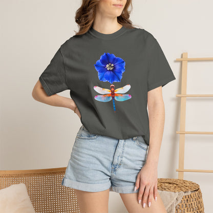 Dragonfly & Blue Blossom T-Shirt — Floral Nature Graphic Tee