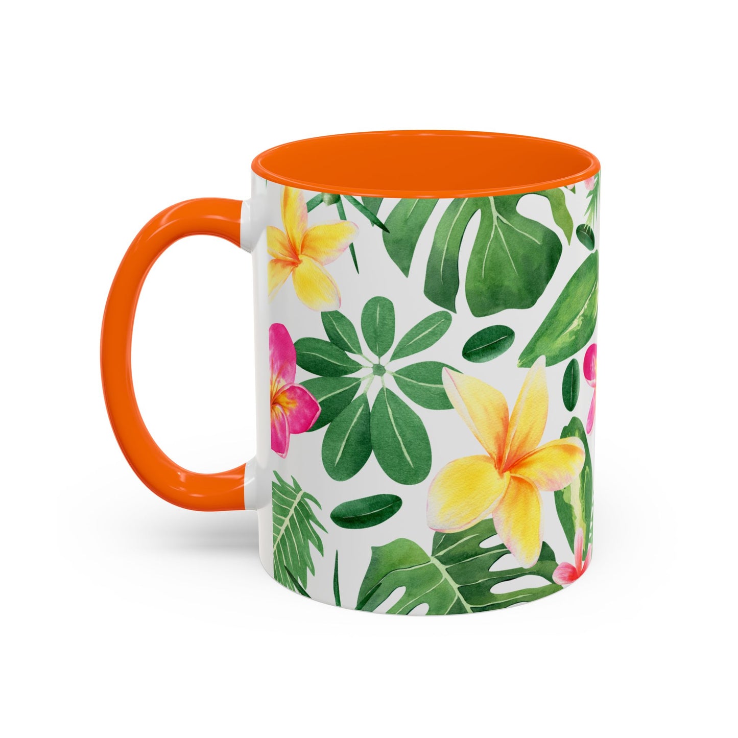 Tropical Floral Coffee Mug — Plumeria & Palm Accent Mug (11/15oz)
