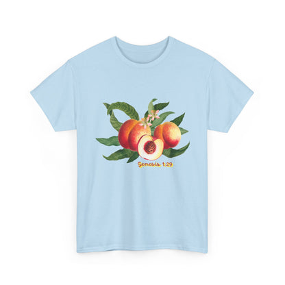 Peach Botanical Tee — Vintage Fruit Illustration T-Shirt ("Genesis 1:29")