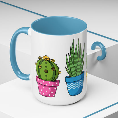 Cactus & Succulent Accent Coffee Mug — Cute Potted Plants 11/15oz