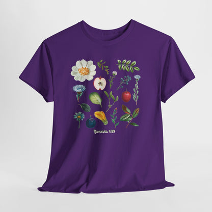 Botanical Fruit & Flower Tee — Watercolor Garden Illustration T-Shirt Genesis 1:29