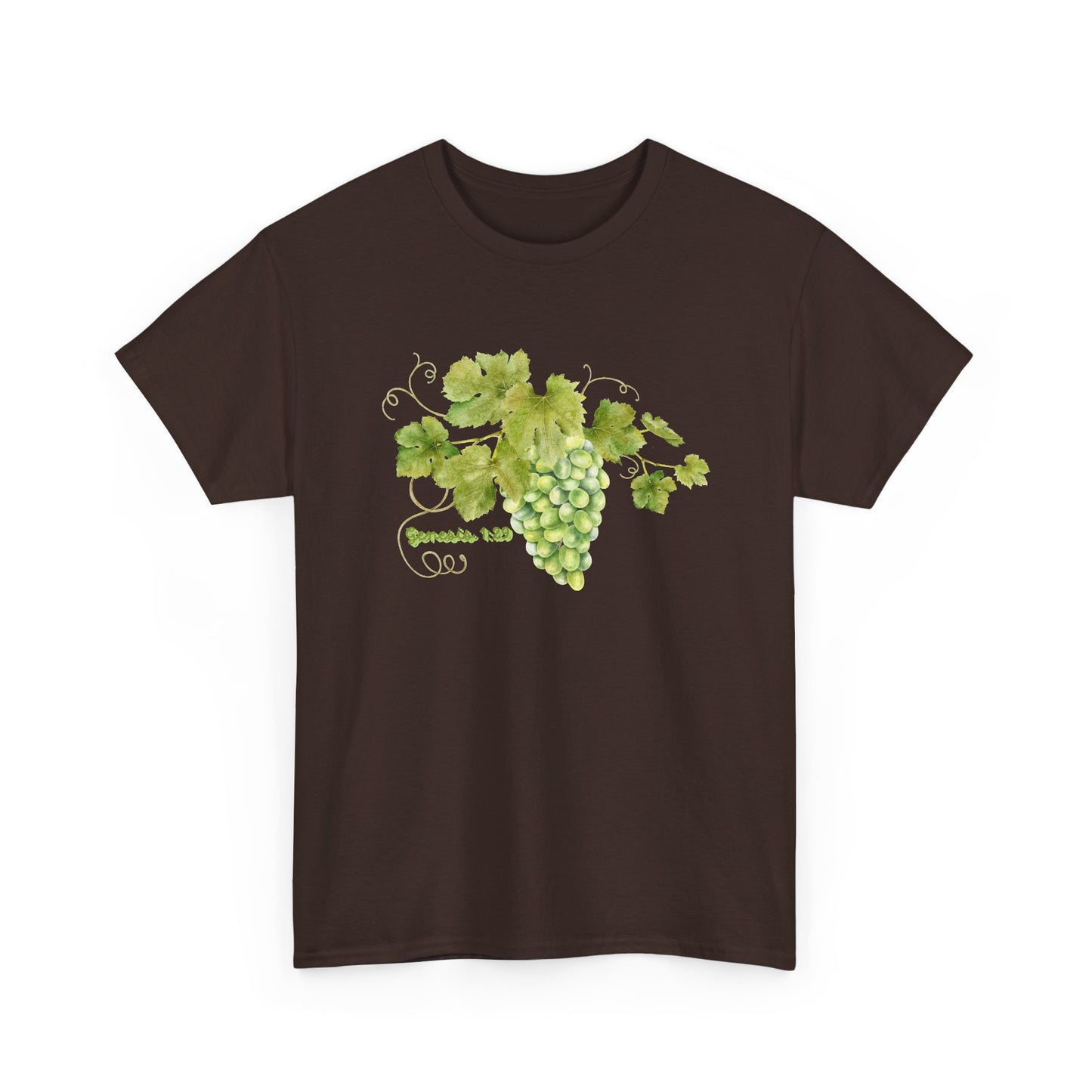 Genesis 1:29 Grapevine Watercolor T-Shirt — Green Grape Vines Tee