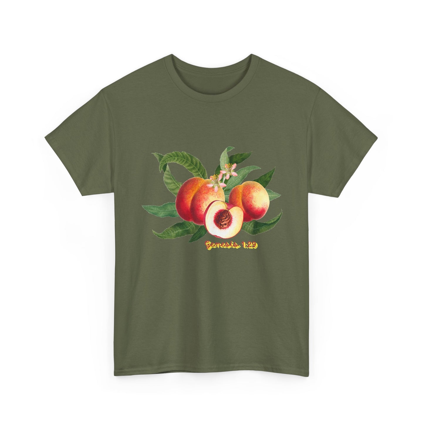 Peach Botanical Tee — Vintage Fruit Illustration T-Shirt ("Genesis 1:29")