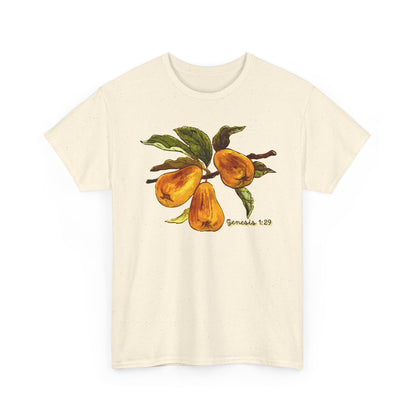 Pear Branch Tee — Watercolor Fruit Graphic T‑Shirt (Genesis 1:29)