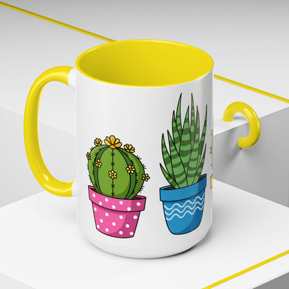Cactus & Succulent Accent Coffee Mug — Cute Potted Plants 11/15oz