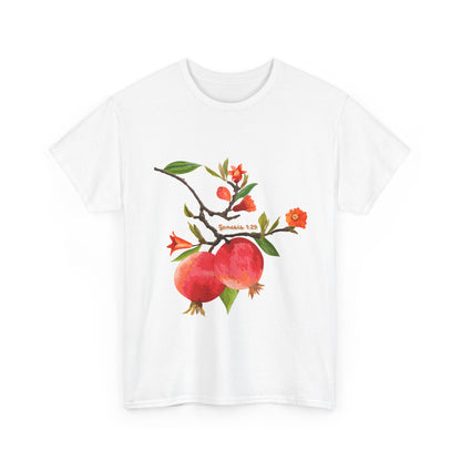 Pomegranate Bloom T-Shirt — Botanical Fruit Watercolor Tee