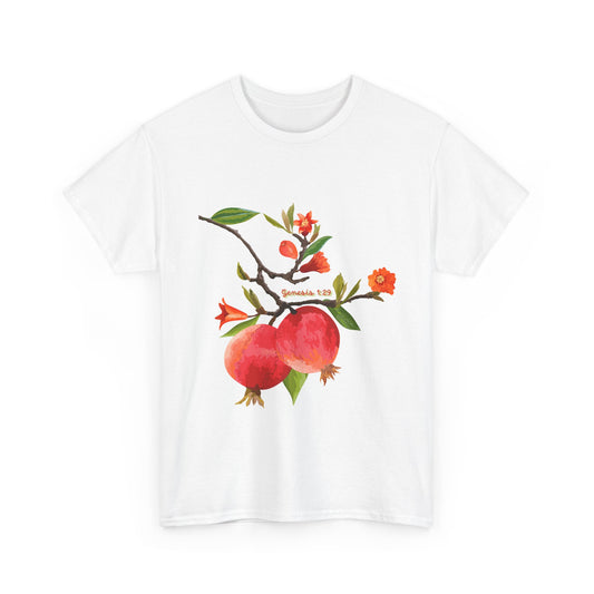 Pomegranate Bloom T-Shirt — Botanical Fruit Watercolor Tee