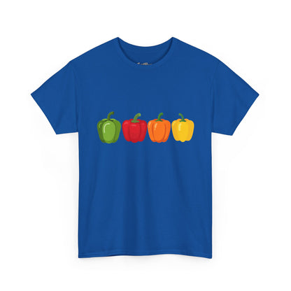 Bell Pepper Graphic Tee — Colorful Green Red Orange Yellow Peppers Shirt