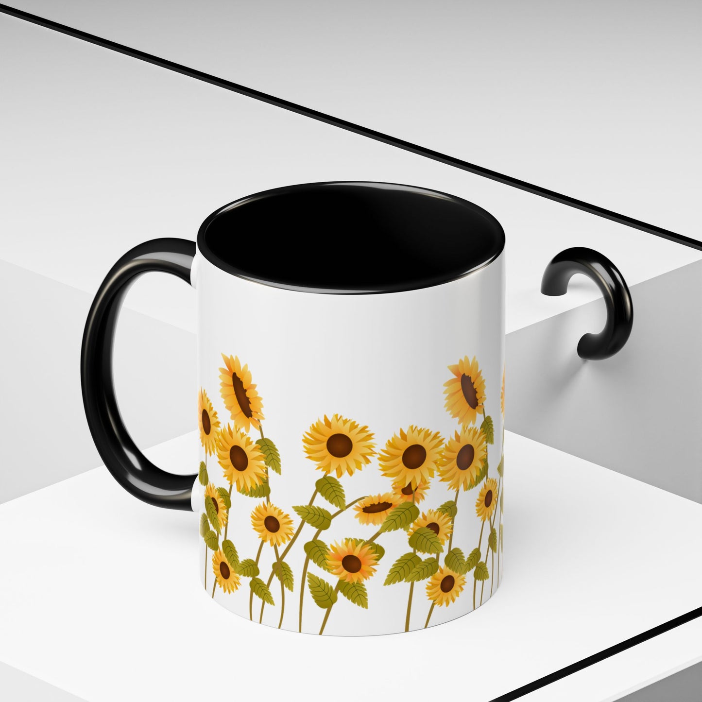 Sunflower Field Accent Tea Mug – Bright Floral 11/15oz Ceramic