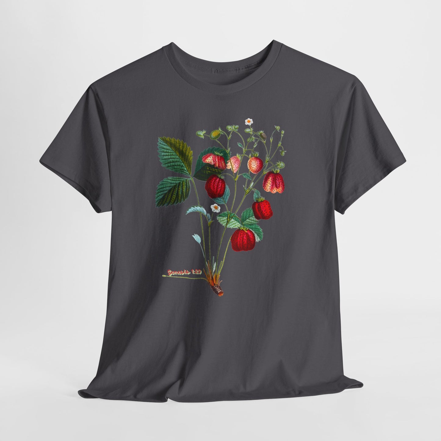 Strawberry Botanical Tee — Vintage Fruit Illustration T-Shirt Genesis 1:29
