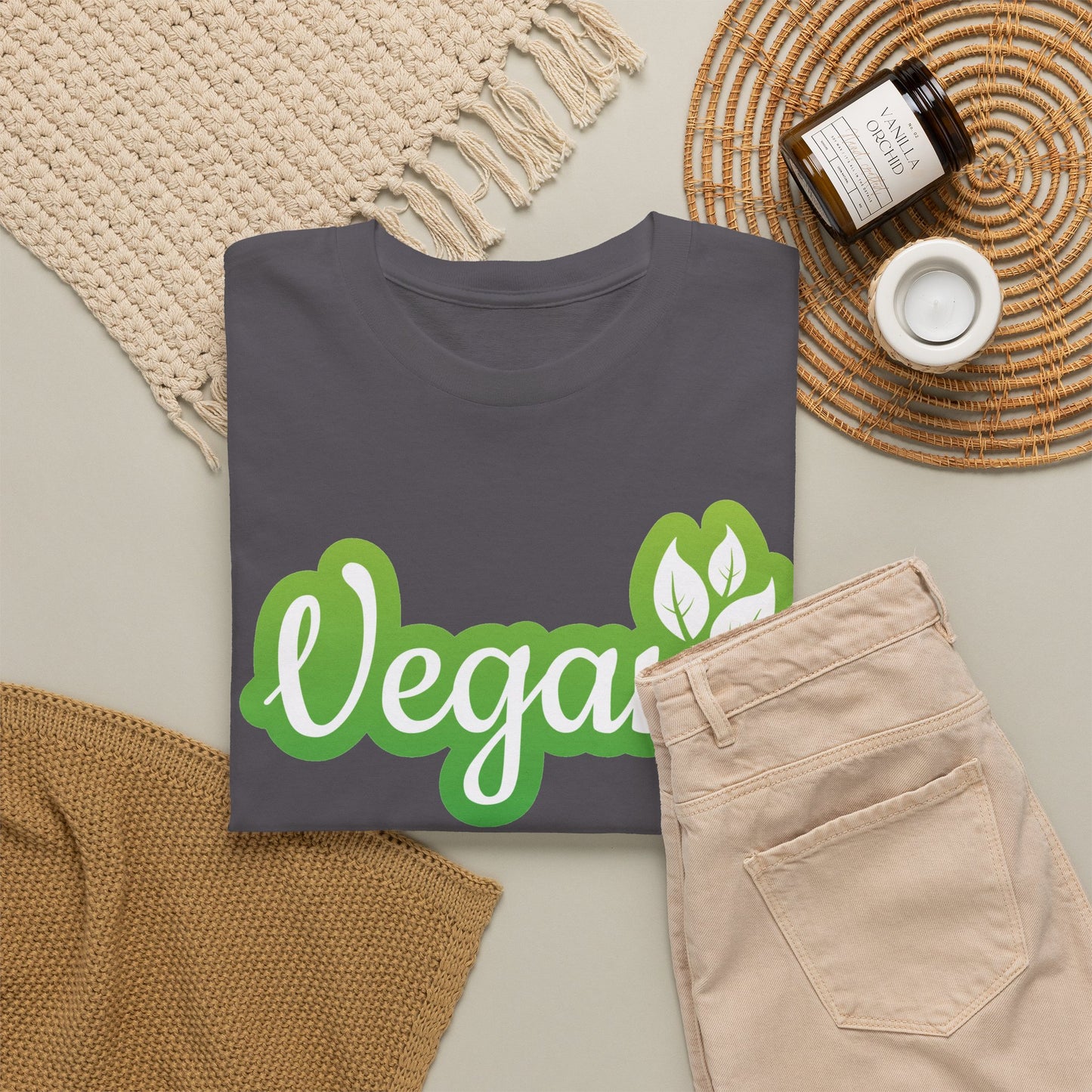 Vegan Script Tee — Green Leaf Eco-Friendly T-Shirt