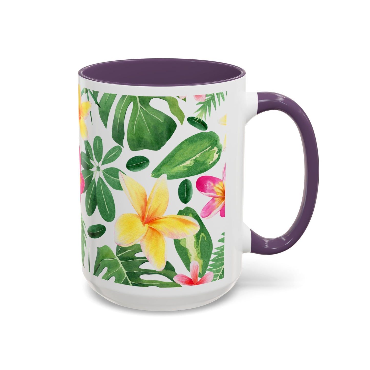 Tropical Floral Coffee Mug — Plumeria & Palm Accent Mug (11/15oz)