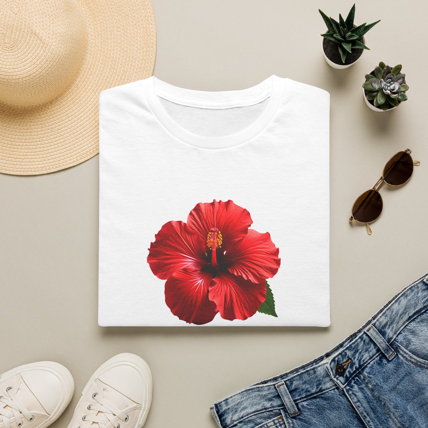 Hibiscus Floral T-Shirt — Red Tropical Flower Graphic Tee