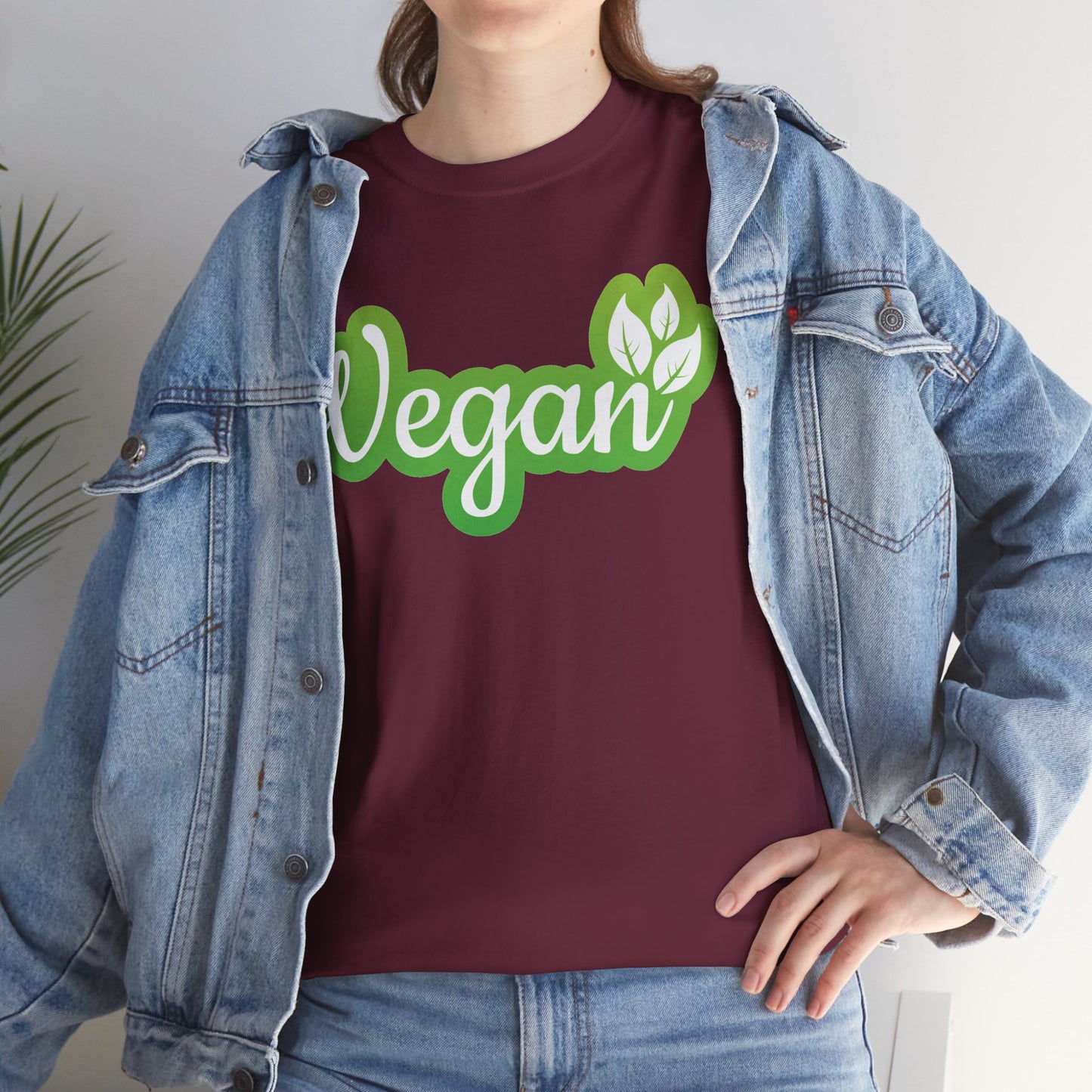 Vegan Script Tee — Green Leaf Eco-Friendly T-Shirt