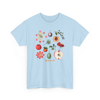 Botanical Fruit Garden T‑Shirt — Floral & Fruit Illustration Tee (Genesis 1:29)